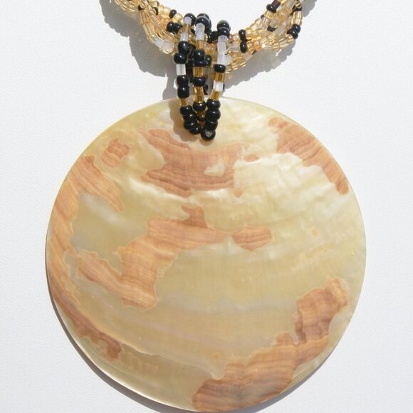Handmade Bronze Round Oyster Shell Necklace - Picture 2 of 4